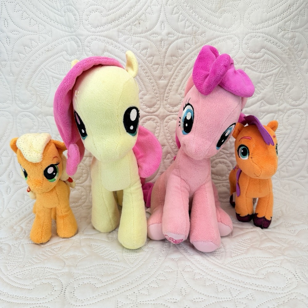 My Little Pony Stuffed Animals Plush Lot Of 4 Ponies 6" and 10" Plus Bonus